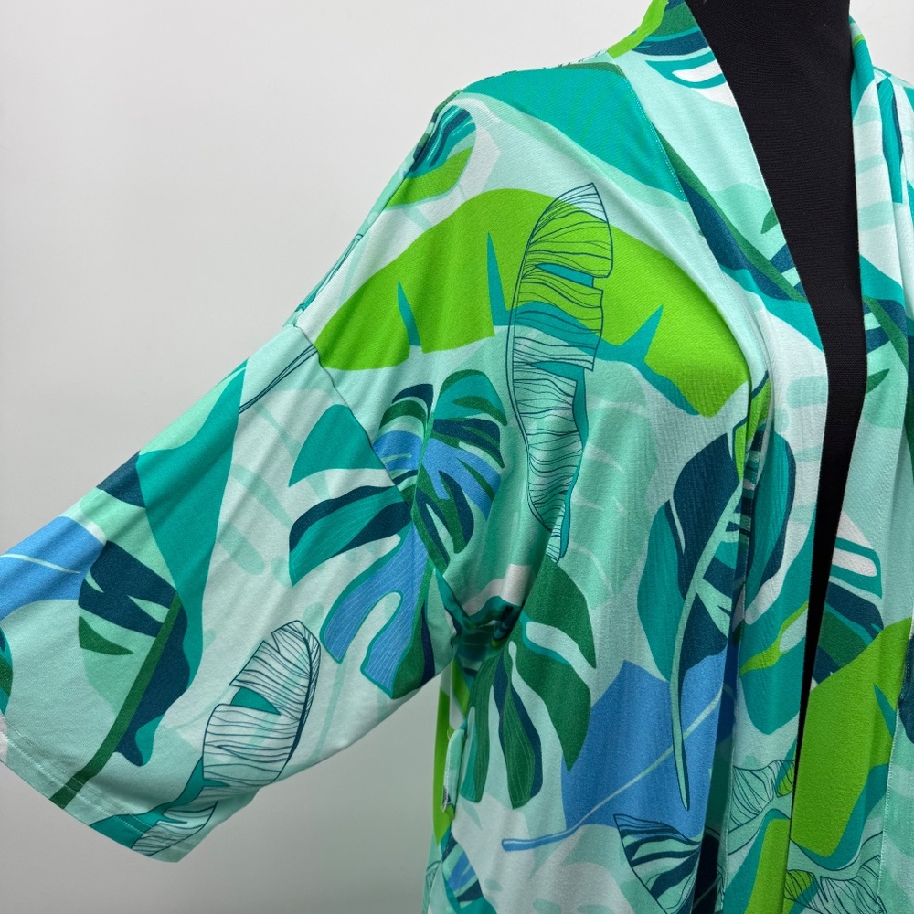 Coco Moon Hawaii Mom Cozy Robe M/L Maternity Monsterra Blue Green Stretch - Picture 3 of 11